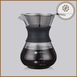Bình pha cà phê kèm phễu lọc inox 304 dung tích 400ml [BÌNH ĐAI CAO SU]  | Dụng cụ barista