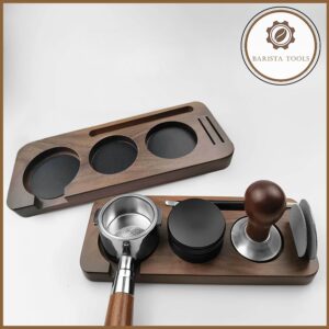 Đế gỗ óc chó đặt tamper, puckscreen, chổi vệ sinh may pha, tay cầm pha cà phê [ MẪU 3 Ô ]